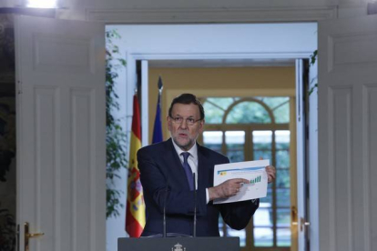 Rajoy hace balance de la evolución de la economía, este viernes en la Moncloa.-Foto: JUAN MANUEL PRATS