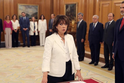 Dolores Delgado al prometer su cargo como ministra de Justicia.-EFE