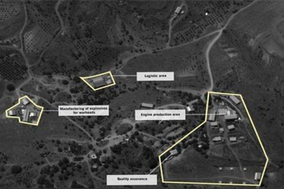 Imagen satelital de la supuesta fábrica de misiles de Hezbolá.-AFP