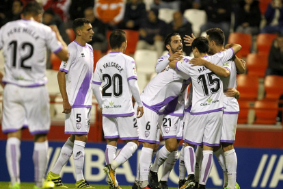 El Numancia festeja el gol ante el Lugo, ayer.-AREA 11