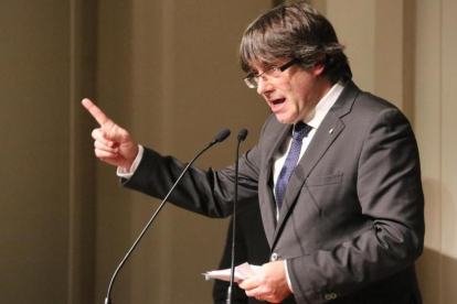 Carles Puigdemont durante su discurso en el acto de Bruselas, el 7 de noviembre.-LAURA POUS (ACN)