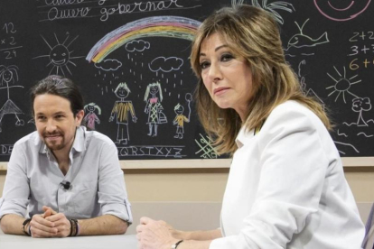 Pablo Iglesias con Ana Rosa Quintana, en el programa de Tele 5 '26 J: quiero gobernar'-JUAN AGUADO