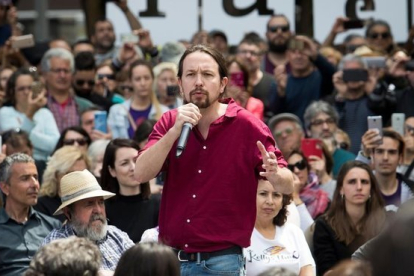 El candidato a la presidencia del Gobierno por Unidas Podemos, Pablo Iglesias, en un acto celebrado este lunes en Palma-JAIME REINA (AFP)