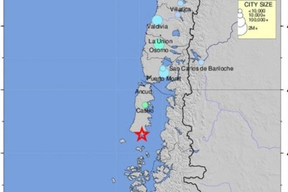 Lugar donde se ha registrado el epicentro del terremoto de hoy en el sur de Chile.-EFE