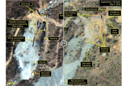 Fotos del campo nuclear de Punggye-ri, en Corea del Norte.-EL PERIÓDICO