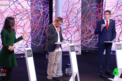 Arrimadas, Domènech y Mundó en el debate de ayer-PERIODICO