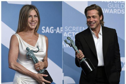 Aniston y Pitt, premiados en los SAG, fueron los protagonistas de la gala del Sindicato de Actores, en Los Ángeles.-INVISION