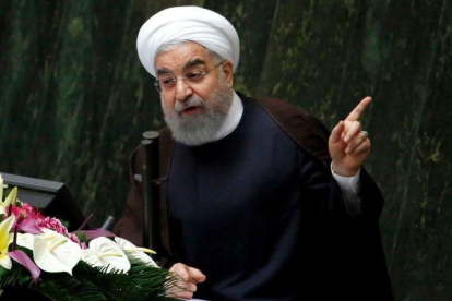 El presidente iraní, Hassan Rouhani, este martes en la sesión parlamentaria en Teherán.-ATTA KENARE
