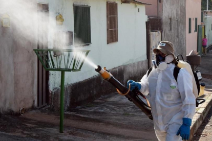 Un empleado fumiga contra el zika en Río.-