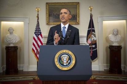 El presidente de los Estados Unidos, Barack Obama, durante el discurso de este miércoles.-Foto: DOUG MILLS / AFP