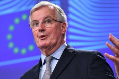 Michel Barnier durante su comparecencia, hoy, en Bruselas.-EMMANUEL DUNAND (AFP)