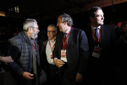 Méndez, Fernández Toxo, Rosell y Garamendi, ayer en Madrid.-DAVID CASTRO