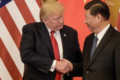 Trump (izquierda) estrecha la mano de Xi al final de su conferencia de prensa conjunta, en Pekín, el 9 de noviembre.-/ AFP / FRED DUFOUR