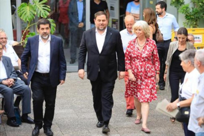 Jordi Sànchez y Oriol Junqueras, el 19 de julio pasado, en un acto de la ANC en Barcelona.-FERRAN NADEU