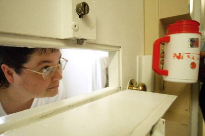 Kelly Gissendaner mira por la rendija de la puerta de su celda, en julio del 2004.-AP / BITA HONARVAR