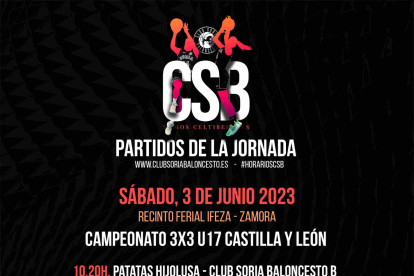 Cartel de los partidos de todos los equipos del Club Soria Baloncesto. Fin de semana 3 y 4 de junio de 2023