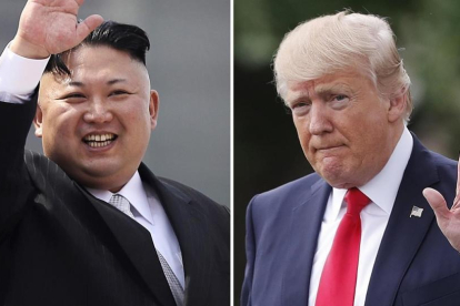 Combo de fotos de Kim Jong-un (izq) y Donald Trump, realizadas el 15 y el 29 de abril, respectivamente, en Pionyang y Washington.-AP / WONG MAYE-E / PABLO MARTINEZ MONSIVAIS