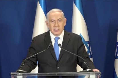 Netanyahu, en su declaración grabada en vídeo, el 13 de febrero, en Jerusalén-REUTERS