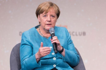 Merkel interviene en un coloquio sobre el futuro de Occidente, en Berlín, el 23 de agosto.-GETTY IMAGES