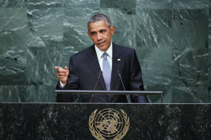 El presidente de EEUU, Barack Obama, se dirige a la Asamblea General de la ONU.-AFP / JOHN MOORE