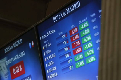 Una pantalla de la Bolsa de Madrid en una foto de archivo.-Foto: CHEMO MOYA / EFE