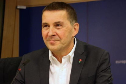 Arnaldo Otegi, en rueda de prensa en el Parlamento Europeo-NATALIA SEGURA (ACN)