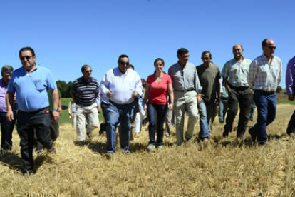 La consejera de Agricultura, Silvia Clemente, en su visita a un campo de La Seca donde se estaban llevando a cabo labores de cosecha. / ÁLVARO MARTÍNEZ-