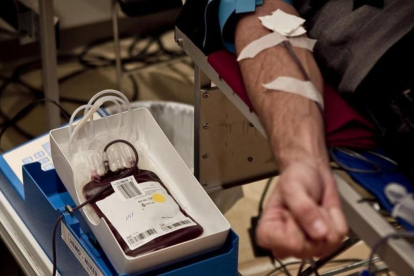 Una persona dona sangre para el Banco de Sangre de Cataluña.-JOAN CORTADELLAS