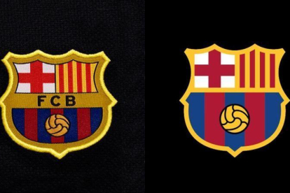 El actual y el futuro escudo del FC Barcelona.-EL PERIÓDICO