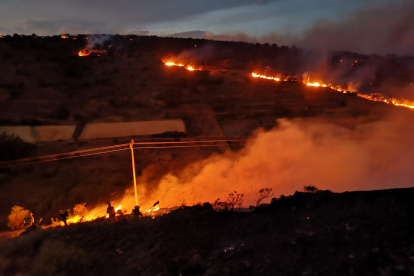 Ataque a uno de los frentes del incendio forestal del Moncayo. BRIF LUBIA