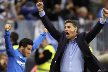 Michel celebra un gol del Málaga en el partido de Liga de esta temporada contra el Sevilla.-