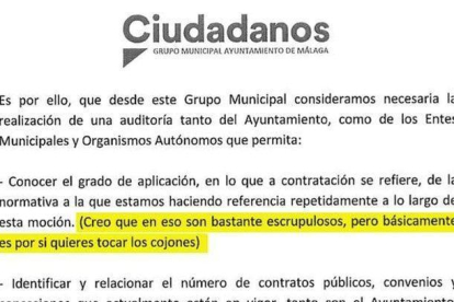 Extracto de la iniciativa registrada por el grupo municipal de Ciudadanos en el Ayuntamiento de Málaga.-