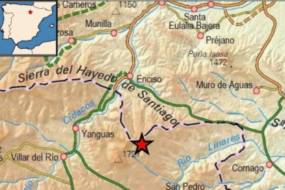 Localización del epicentro en el terremoto de San Pedro Manrique. HDS