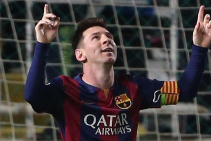 Leo Messi dedica un gol a su abuela Celia, la esposa del fallecido Antonio Cuccittini.-/ PATRICK BAZ