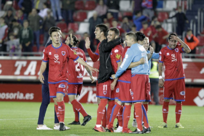 Los jugadores del Numancia celebran la victoria el pasado sábado ante la Cultural Leonesa.-Luis Ángel Tejedor
