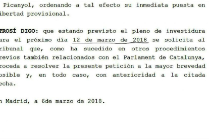 Extracto del escrito de Jordi Sánchez al Tribunal Consstitucional-EL PERIÓDICO