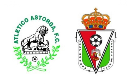 Los escudos del Atlético Astorga y del Real Burgos, en el cartel del partido-AT. ASTORGA