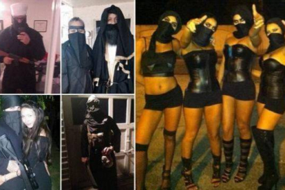 Fotos colgadas en twitter de persoans disfrazadas de miembros del Estado Islámico.-Foto: Twitter