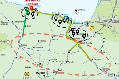 Mapa del proyecto HyDeal con el ramal directo a la provincia de Soria. HYDEAL