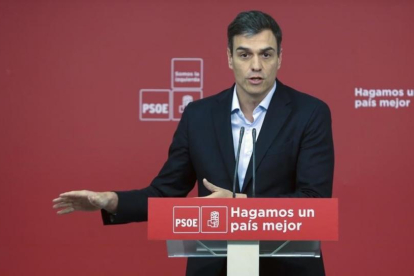 Pedro Sánchez, el pasado miércoles en la sede del PSOE.-JUAN MANUEL PRATS