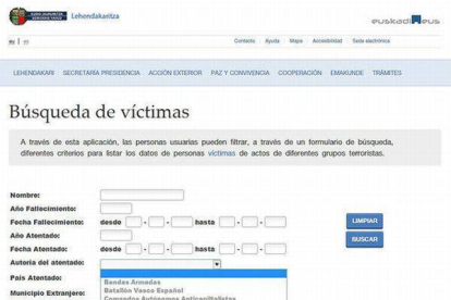 Captura de la web de la Lendekaritza en la que aparece el listado de "grupos terroristas", con la Guardia Civil entre ellos.-