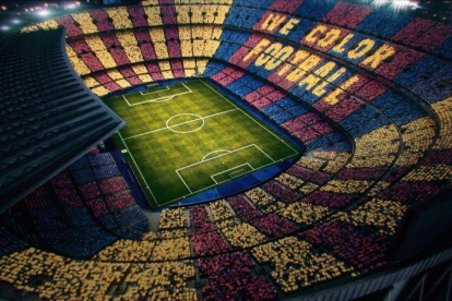 Simulación del mosaico que tendrá lugar en el Camp Nou el próximo domingo.-FC BARCELONA
