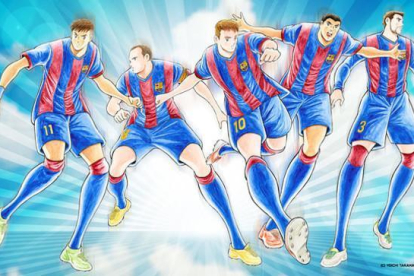 Neymar, Iniesta, Messi, Suárez y Piqué, en la ilustración del dibujante japonés Yoichi Takahashi-
