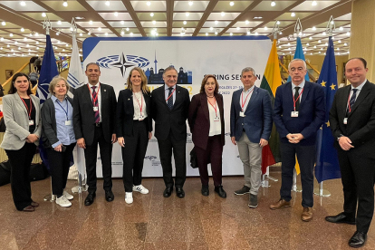 Javier Antón, tercero por la derecha, junto al resto de la delegación española en la asamblea de Vinla. HDS