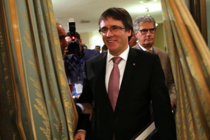 El 'president' Carles Puigdemont, este viernes, en las jornadas de S'Agaró.-ICONNA / JORDI RIBOT PUNTÍ