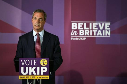 Nigel Farage, en un acto electoral de UKIP.-