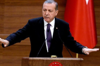 Erdogan, durante su discurso en el palacio presidencial, en Ankara, este miércoles.-AFP / ADEM ALTAN