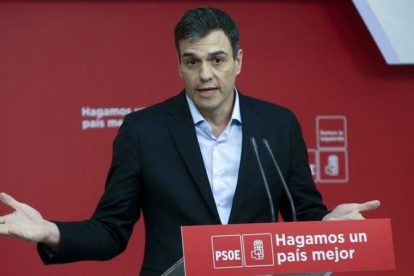 Pedro Sánchez, este miércoles en la sede del PSOE.-JUAN MANUEL PRATS