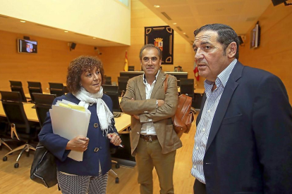 Antonio Sáez, en primer plano, junto a los socialistas Mercedes Martín y Luis Briones antes de comenzar la comparecencia en la comisión.-ICAL