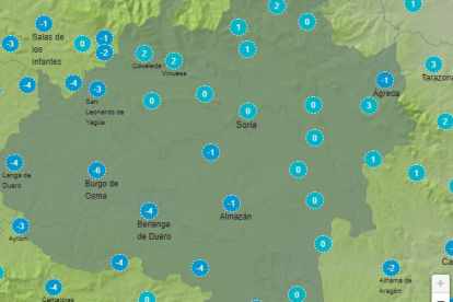 Sensación térmica en la provincia en las primeras horas de esta mañana recogida por la Aemet